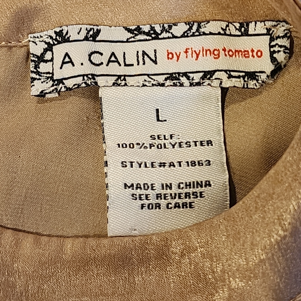 A. Calin by Flying Tomato Champagne Puff Sleeve Blouse Size Large - Picture 9 of 9